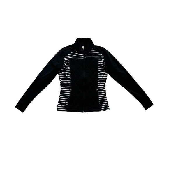 lole Black & White Stripe Quilted Long Sleeve Full Zip Up Jacket Size Small - Picture 9 of 15